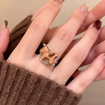 復古小木馬造型 立體棕色 開口戒指
