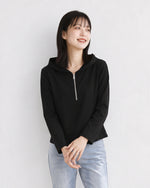半拉鍊連帽修身衛衣-黑色-3XL