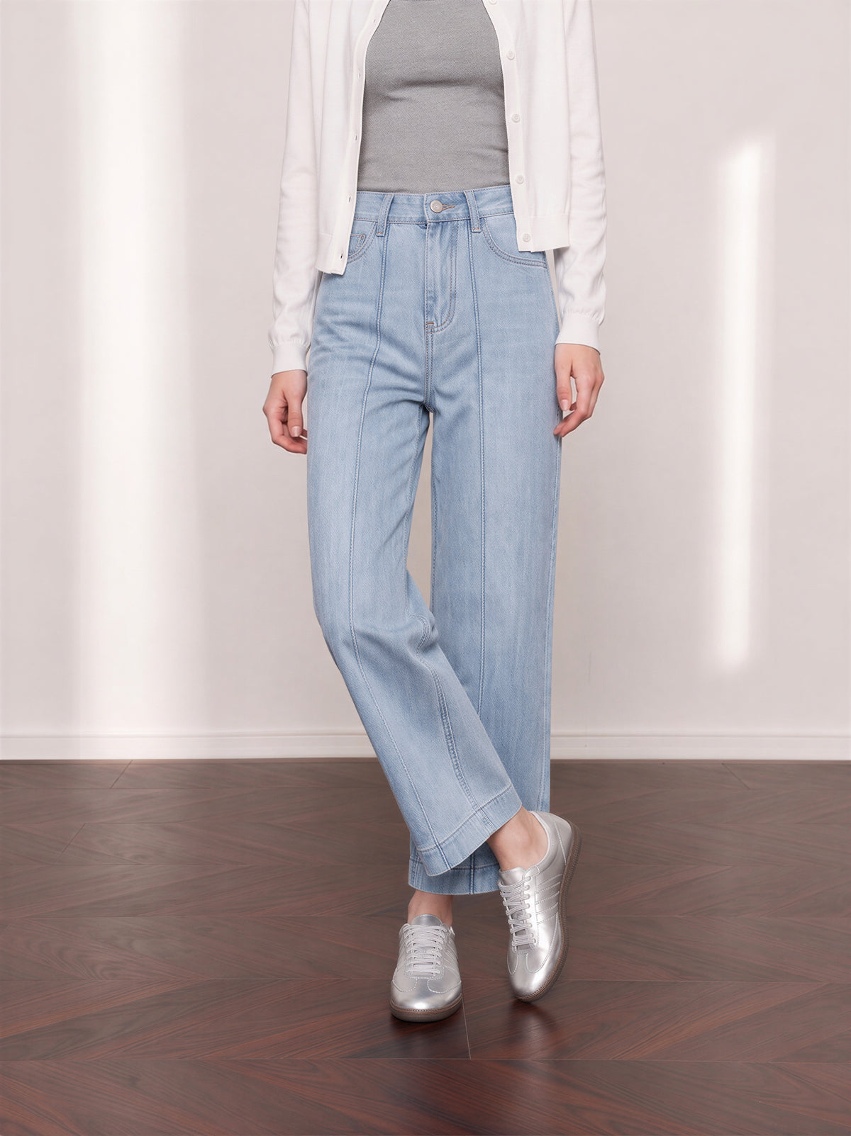 「秋季新品 」「2色」S-XL 高腰中線寬褲牛仔褲