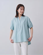 M~2XL 立領半開襟泡泡袖短袖襯衫