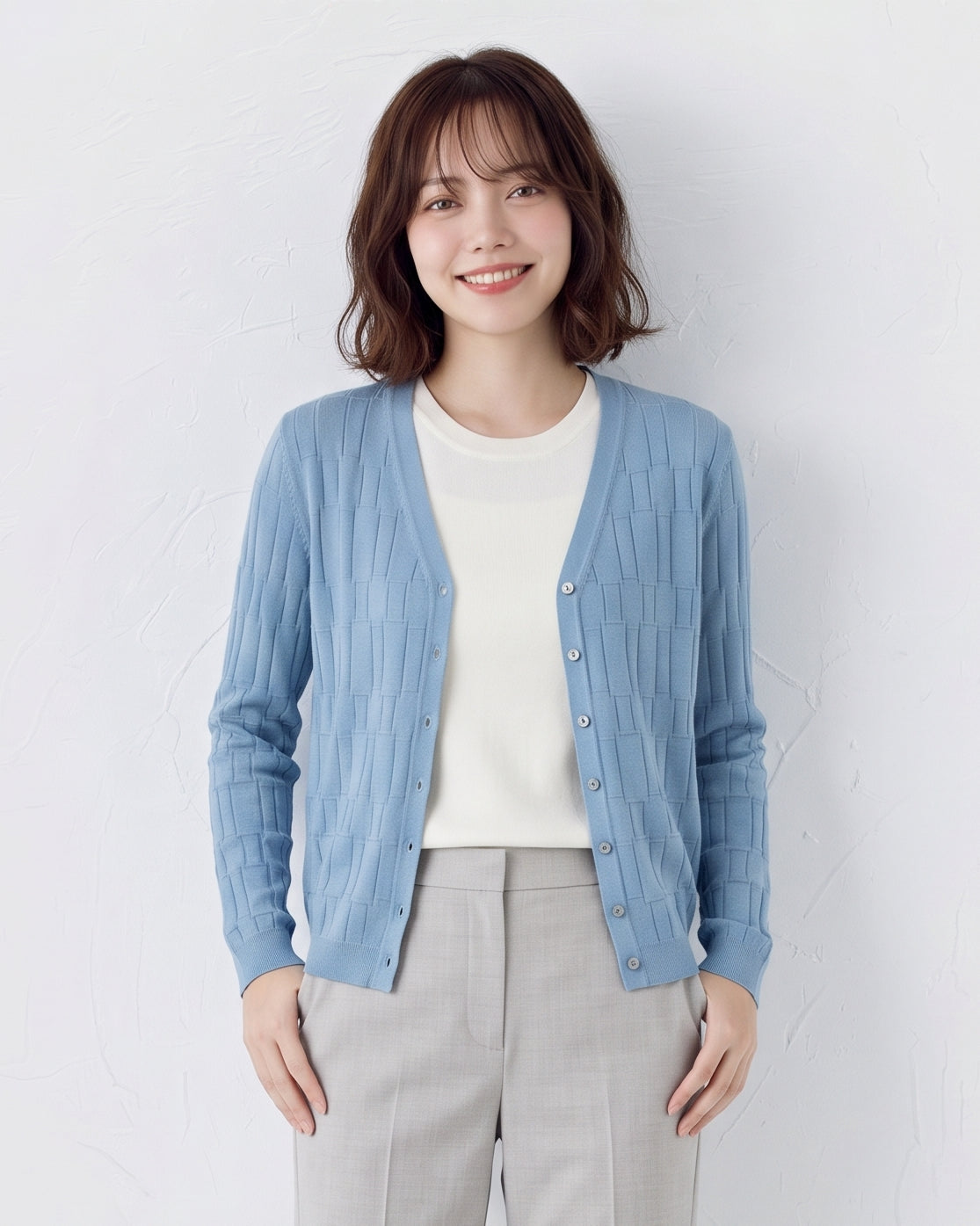 「秋季新品 」「多色」竹節肌理 紗線質地柔軟細膩 V領針織開襟衫