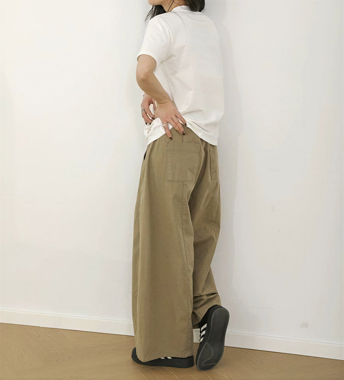 棉質內包邊日系鬆弛感 高腰打褶寬鬆寬褲