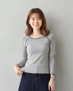 「秋季新品 」S-XL 灰色修身撞色滾邊插肩長袖打底T恤