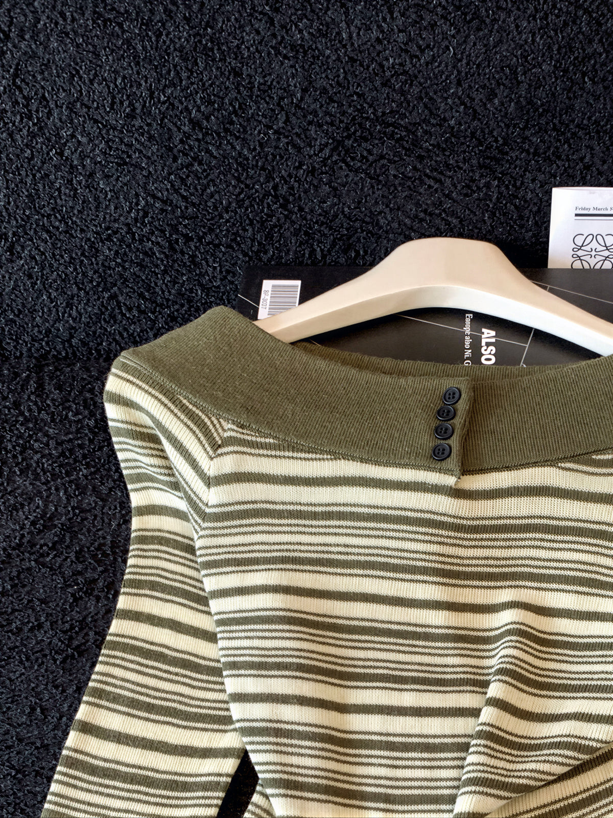 「秋季新品 」S-XL 一字領條紋修身針織衫