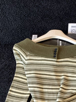 「秋季新品 」S-XL 一字領條紋修身針織衫