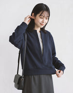「秋季新品 」S-L 深藍色 深V層次條紋假兩件衛衣