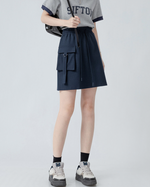 設計感！ A字半身裙 小眾高腰口袋休閒短裙