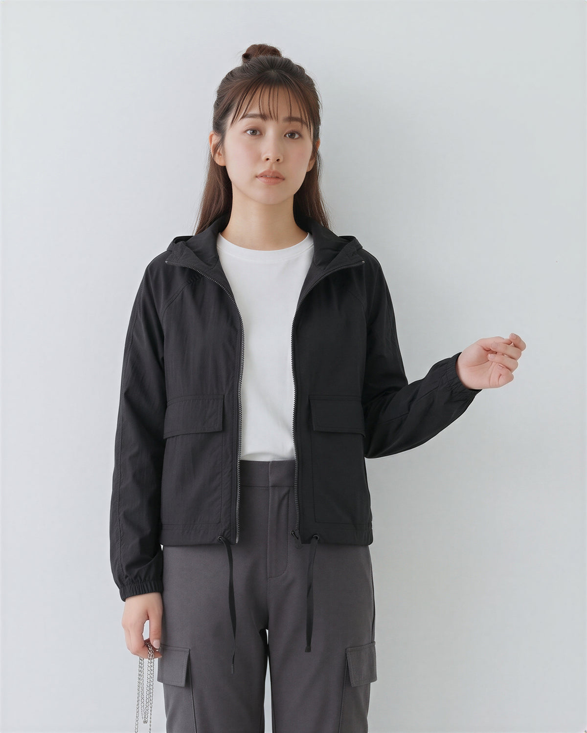 「秋季新品 」「兩色」連帽抽繩短版衝鋒外套