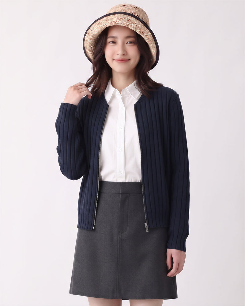 「秋季新品 」「兩色」S-2XL 直條紋修身短版針織開衫