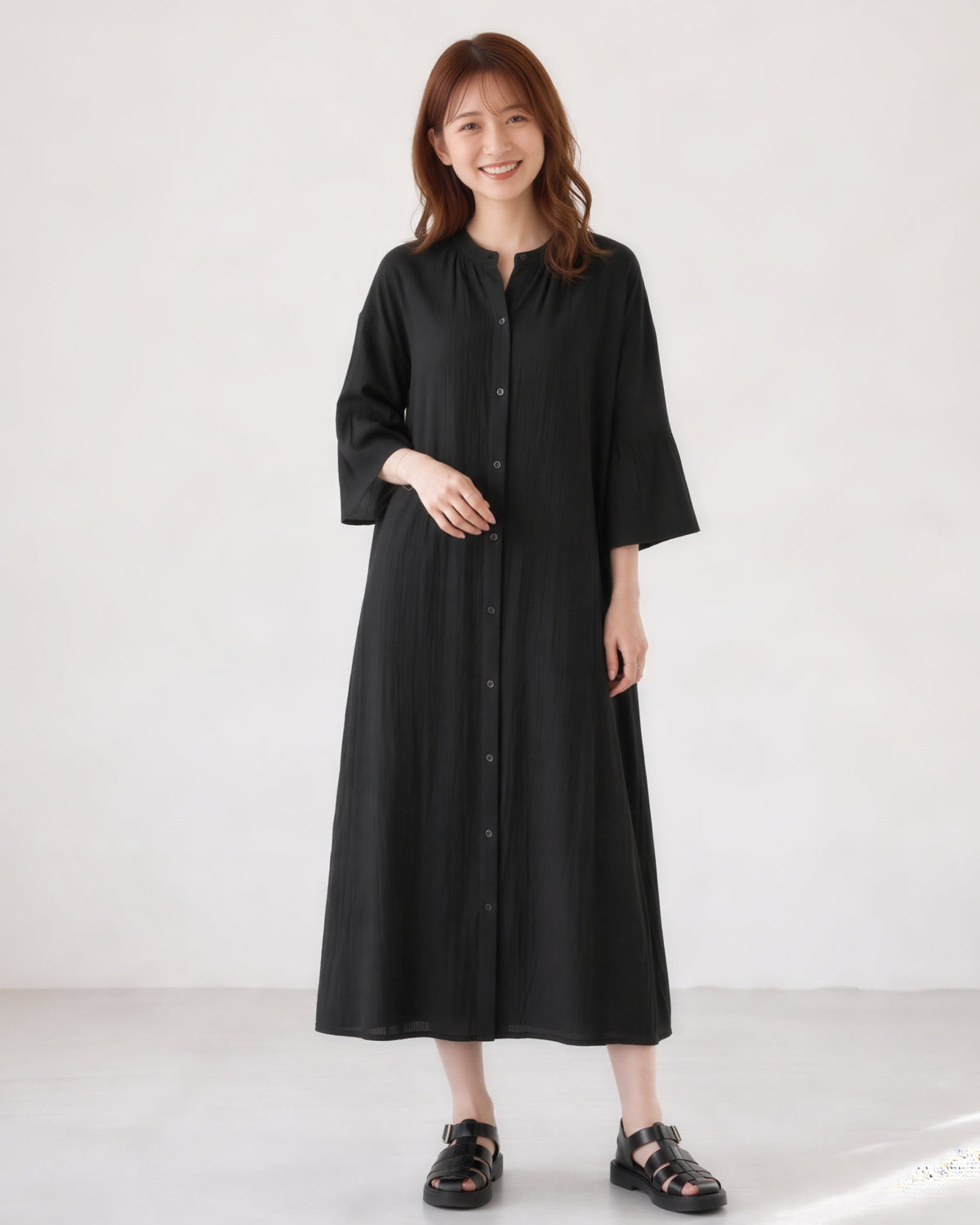 「秋季新品 」M-L 寬鬆廓形荷葉袖襯衫長袖洋裝