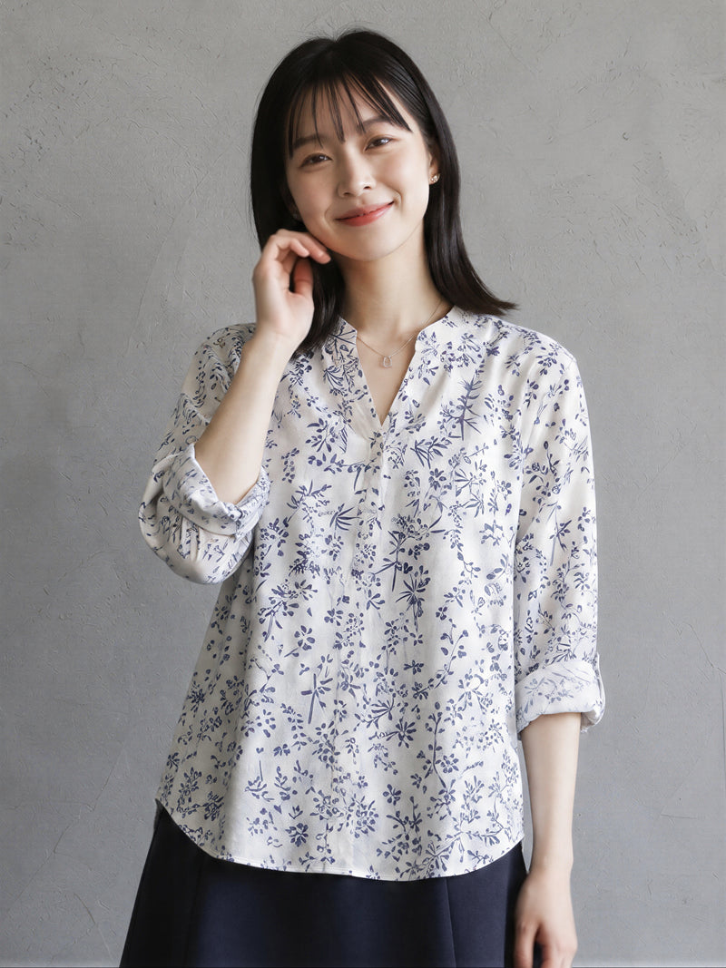 白色小立領碎花襯衫-白色-2XL