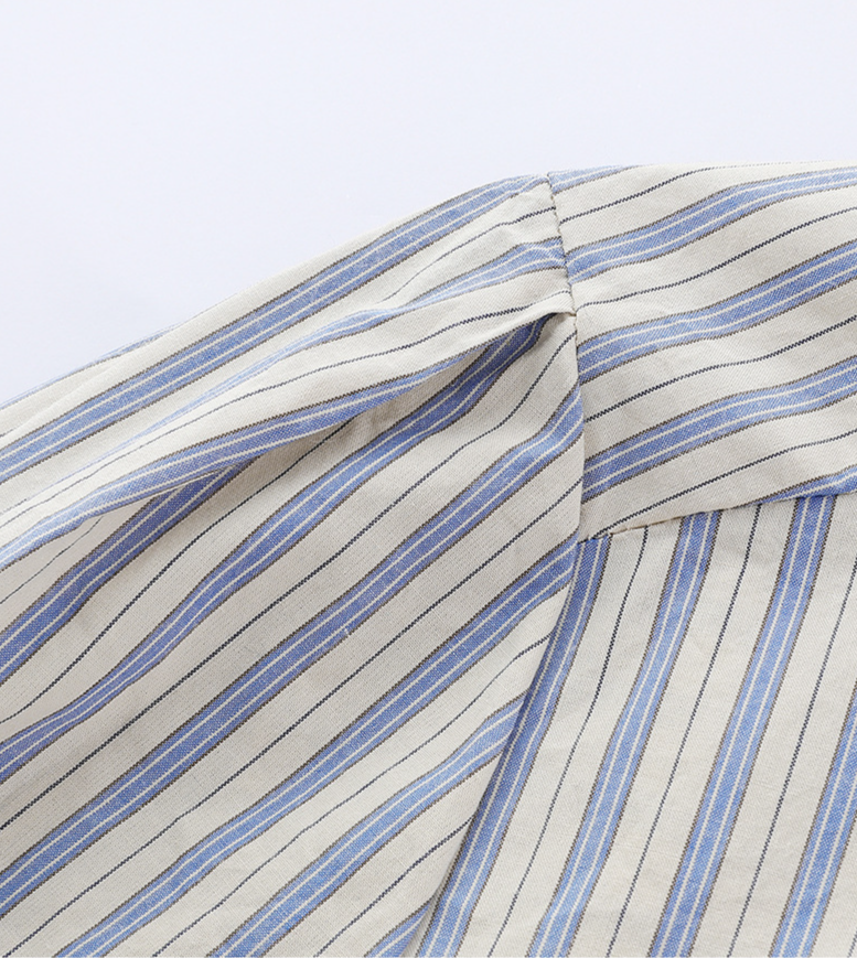 「秋季新品 」 M-XL 純棉甄選 | 條紋拼接燈籠袖襯衫