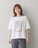 寬鬆落肩 花卉印花T恤-白色-2XL