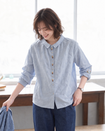 「3色」「秋季新品 」M-2XL 品質刺繡 全棉甄選 柔軟舒適 寬鬆小方領長袖襯衫