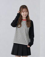 「秋季新品 」S-XL 條紋拼色插肩針織衫