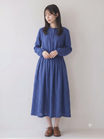 「秋季新品 」M-2XL木耳邊立領收腰棉麻洋裝