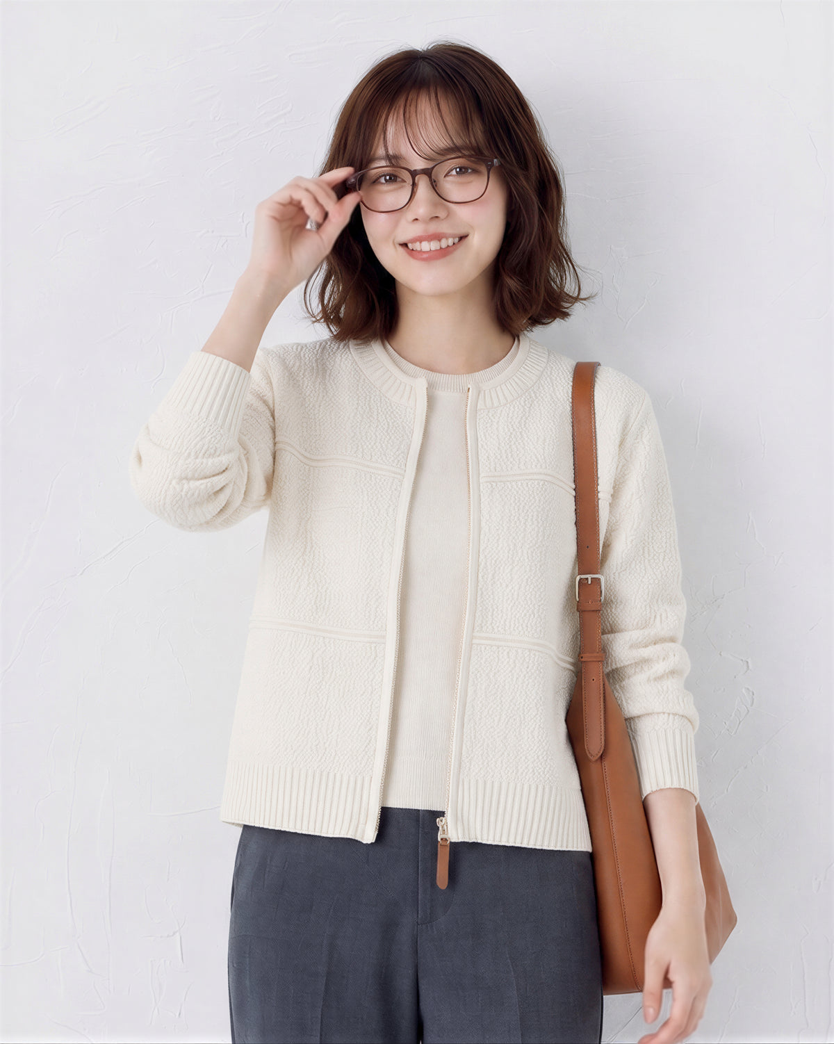 「3色」S-2XL 立體紋理短版 | 拉鍊針織開襟衫