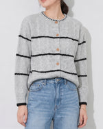 S~XL 灰色圓領條紋針織開襟衫