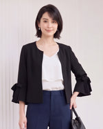 「秋季新品 」「3色」S-2XL 圓領荷葉袖綁帶西裝外套
