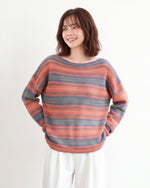 「秋季新品 」M-XL 彩條寬鬆落肩針織衫