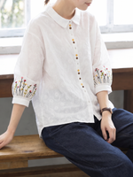 「3色」「秋季新品 」M-2XL 品質刺繡 全棉甄選 柔軟舒適 寬鬆小方領長袖襯衫