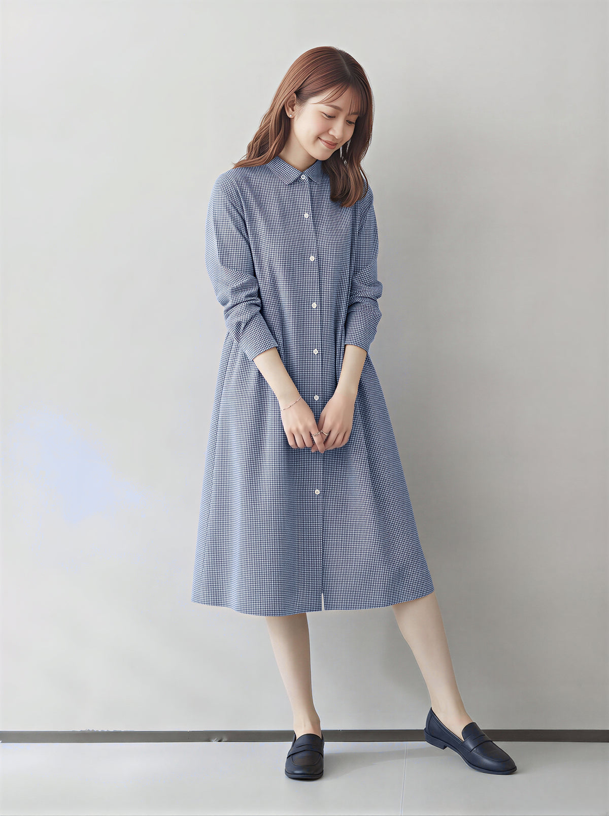 「秋季新品 」「兩色」M-2XL 寬鬆A字擺立體剪裁襯衫洋裝
