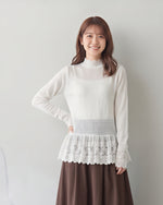 「秋季新品 」 S-XL 白色蕾絲拼接 | 木耳邊疊穿內搭長袖上衣