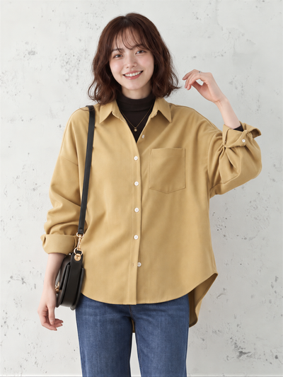 「兩色」「秋季新品 」M-2XL 品質磨毛燈芯絨 寬鬆落肩單口袋襯衫