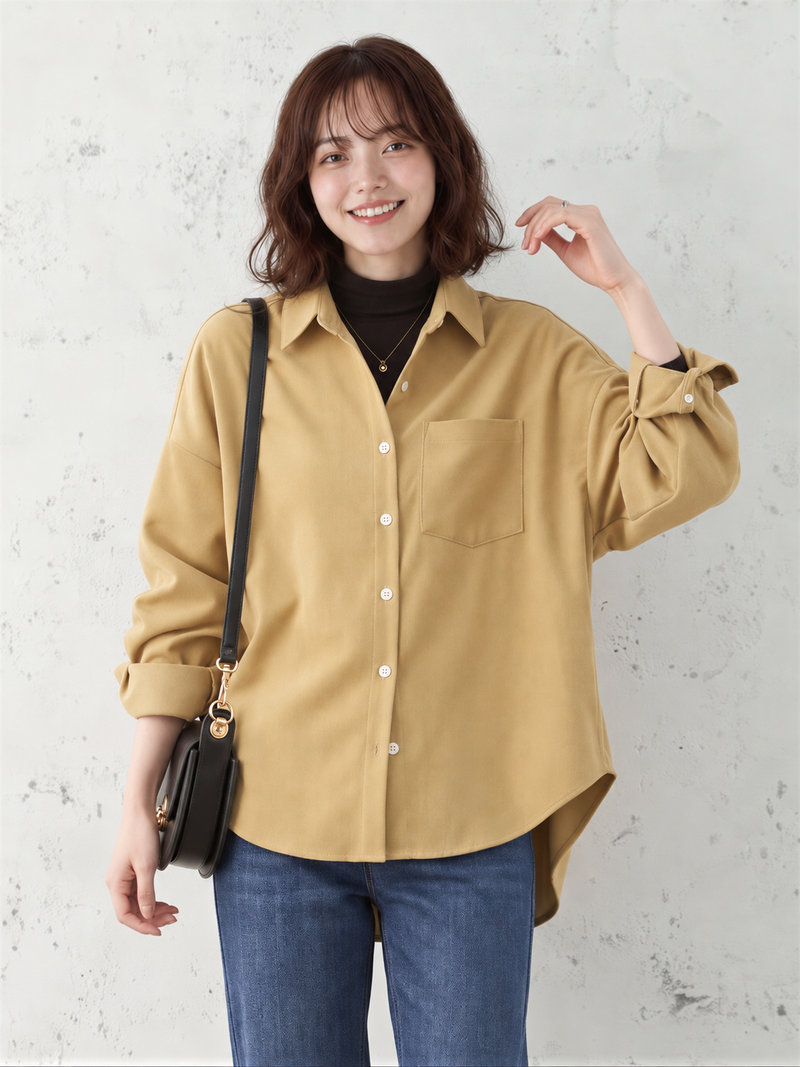 「兩色」「秋季新品 」M-2XL 品質磨毛燈芯絨 寬鬆落肩單口袋襯衫