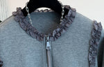 「兩色」「秋季新品 」 M-2XL 荷葉邊寬鬆短版夾克