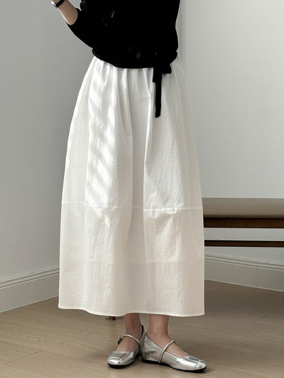 高腰抽褶拼接傘裙