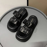 立體皺褶雙帶 厚底增高7cm 女款露趾涼拖鞋