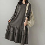 「秋季新品 」「3色」M-L 寬鬆落肩荷葉擺衛衣洋裝