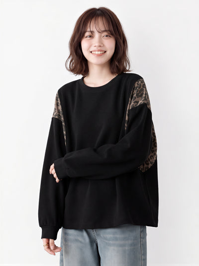 「秋季新品 」拼接豹紋寬鬆衛衣