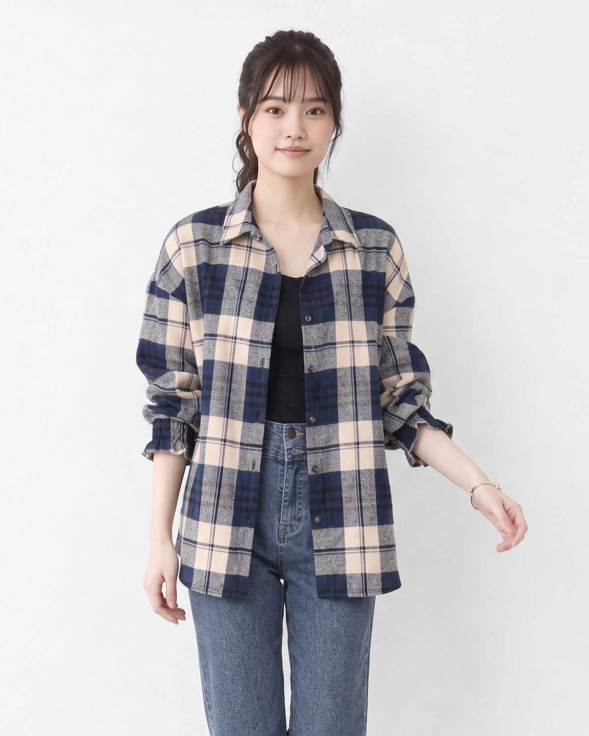 「秋季新品 」寬鬆格紋翻領襯衫