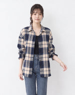 「秋季新品 」寬鬆格紋翻領襯衫