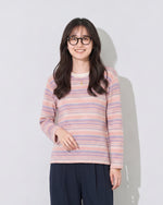 「秋季新品 」S-XL 淺粉色細條紋圓領長袖T恤
