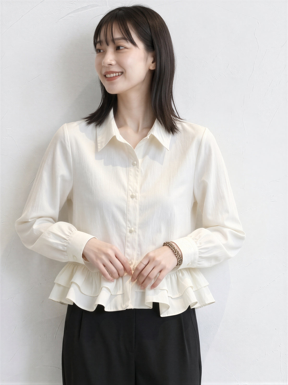 「秋季新品 」荷葉擺收腰襯衫