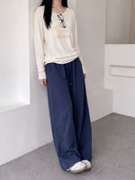 「秋季新品 」「4色」M-XL 高腰抽繩拖地寬褲