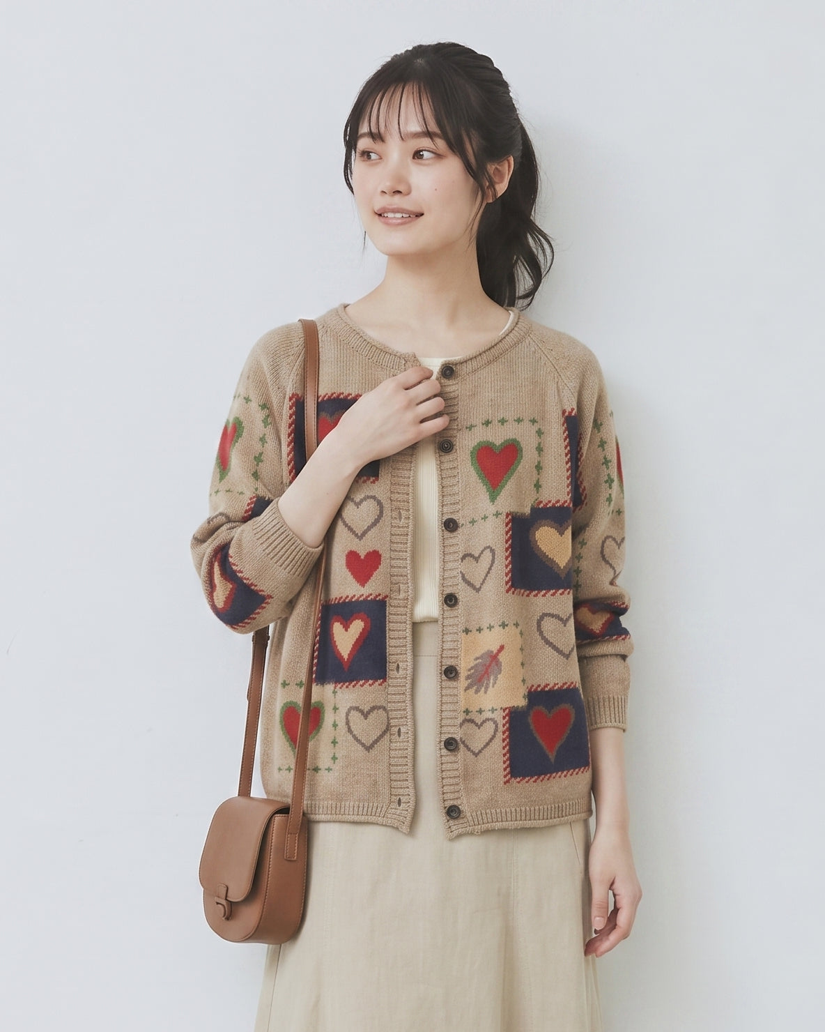 「秋季新品 」 愛心印花寬鬆針織開襟衫