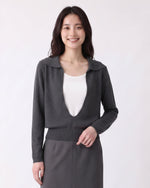 「兩色」S-XL 翻領深V拼接 | 收腰假兩件針織衫