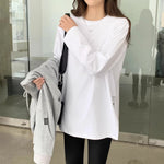 「秋季新品 」「兩色」S-2XL 寬鬆落肩開衩長袖T恤
