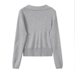 「兩色」S-XL 翻領深V拼接 | 收腰假兩件針織衫