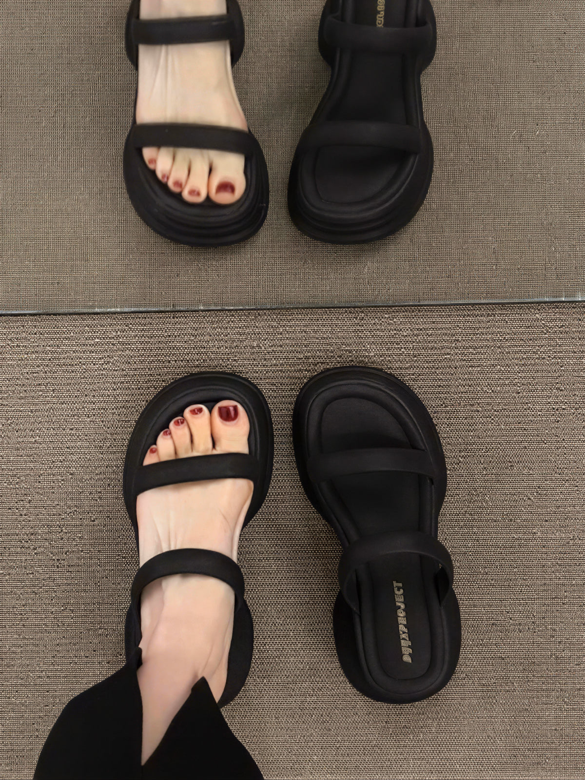 圓頭厚底撞色感 輕量跟高6cm | 女款厚底一字帶涼拖鞋