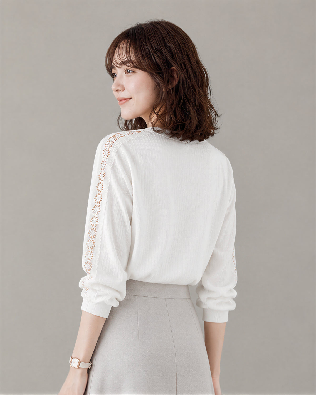 S-3XL 「秋季新品 」立體直紋 | 蕾絲拼接長袖T恤