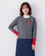 撞色羅紋愛心刺繡針織開襟衫-紅色-2XL