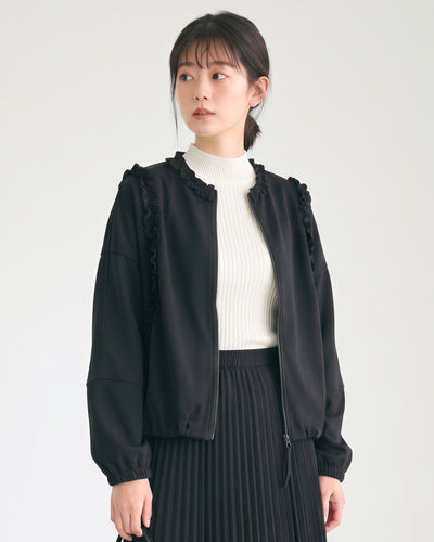 「兩色」「秋季新品 」 M-2XL 荷葉邊寬鬆短版夾克