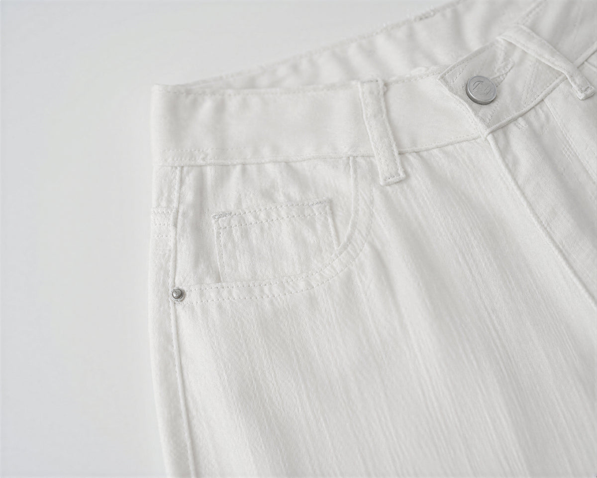 「秋季新品 」S-XL 白色高腰垂墜感寬褲牛仔褲