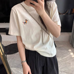 簡約圓領小馬刺繡T恤