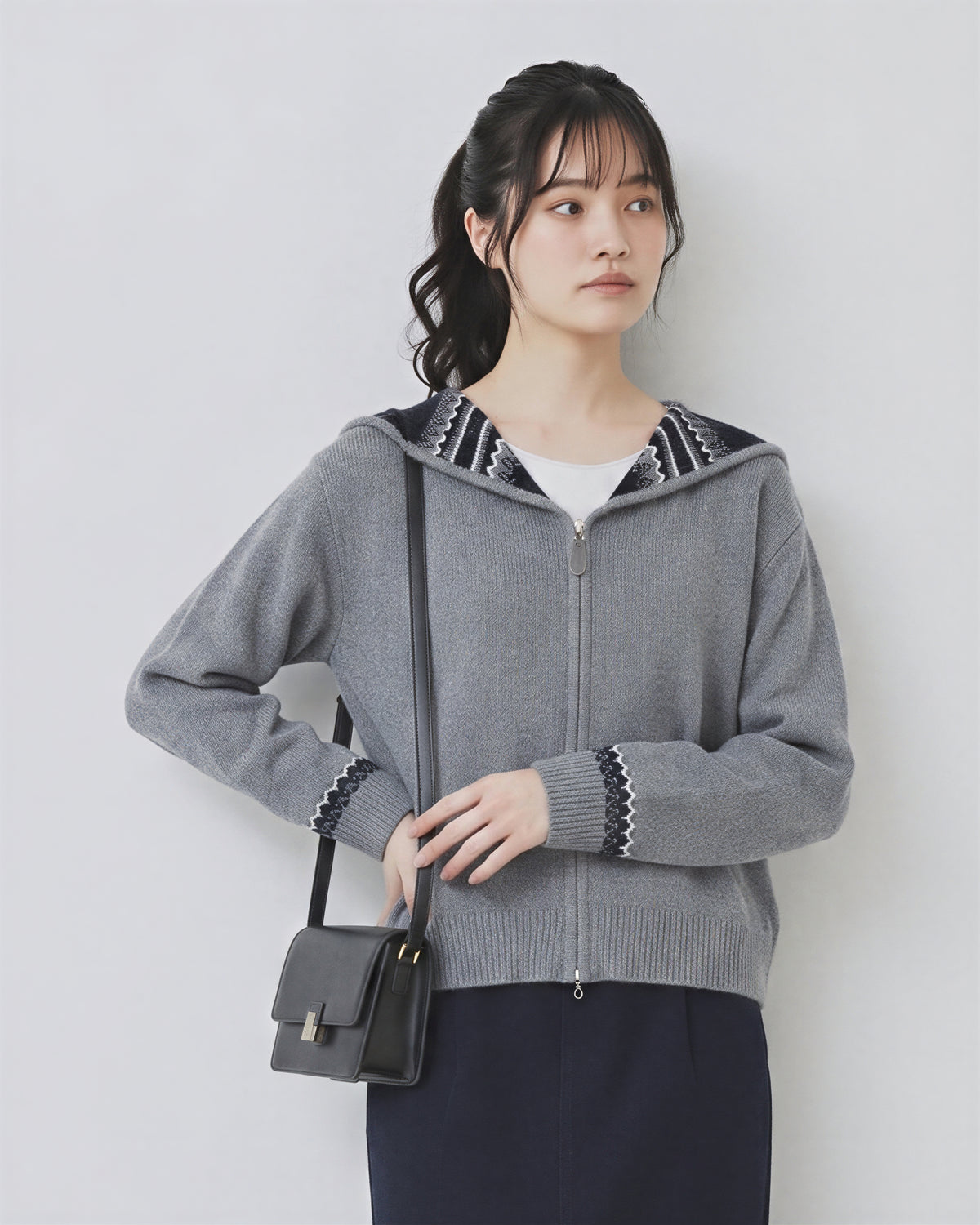 「秋季新品 」S-2XL 連帽提花雙拉鍊開襟毛衣